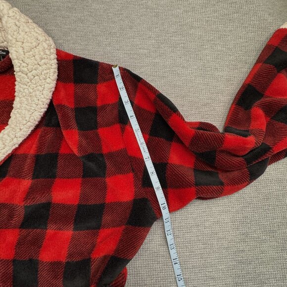 Red Black Buffalo Plaid Sherpa Fleece Robe Womens L Tie Waist Pockets Just Love - Picture 15 of 16
